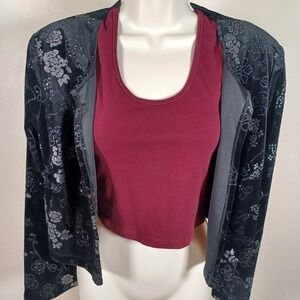 Y2K Shimmer Sparkle‎ Whimsigoth Fairy Grunge Brat Black Velour Bolero Jacket